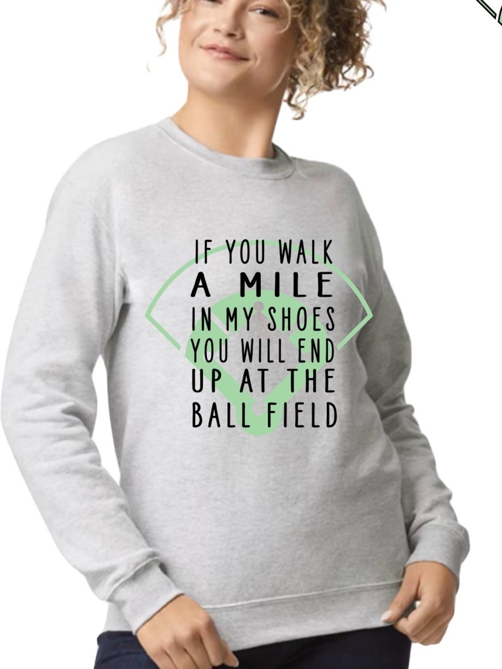 Gildan Gray Crewneck Sweatshirt with Green Baseball Graphic
